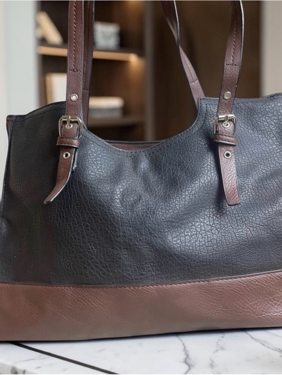 Bueno Handbags - Bueno Two-Tone Black and Brown Shoulder Bag